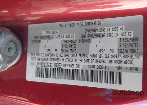 2016 Mazda Mx-5 Miata Grand Touring z USA, uszkodzony, nr VIN JM1NDAD79G0119893